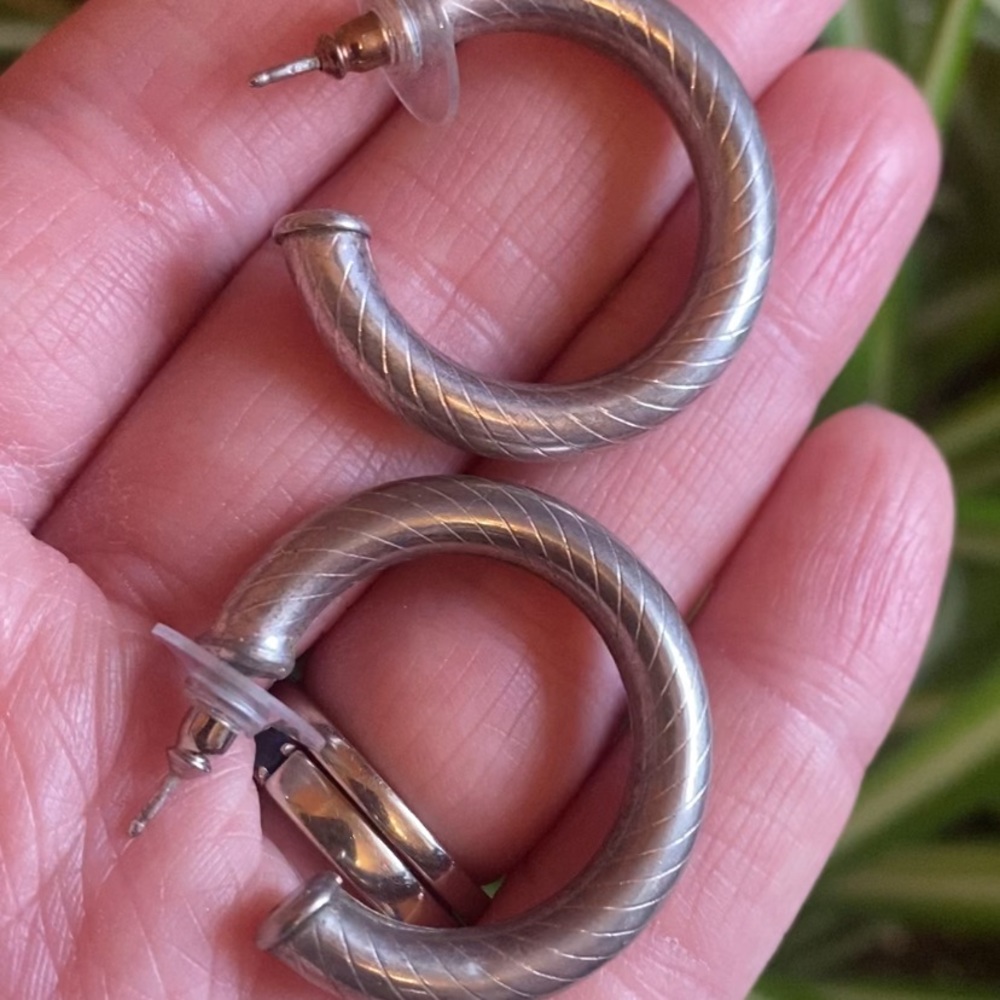 Unmarked, Untested Silver Hoops - image 2